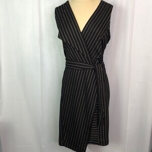 BCBGMAXAZRIA Womens Black Striped Sleeveless Faux Wrap Mini Dress Size XS